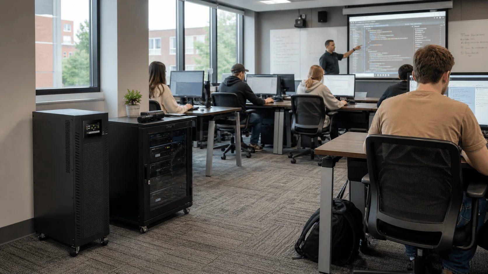 UPS system providing backup power for digital classroom equipment